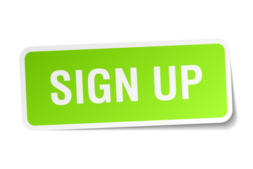 sign up green square sticker on white background