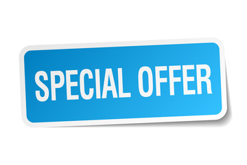 special offer blue square sticker isolated on white