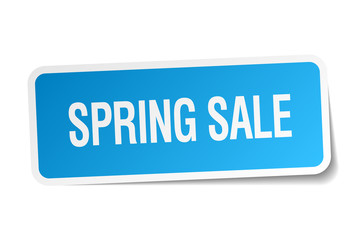 spring sale blue square sticker isolated on white