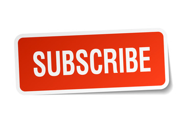 subscribe red square sticker isolated on white
