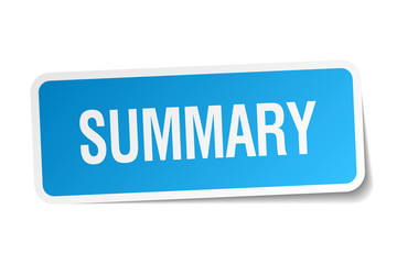 summary blue square sticker isolated on white