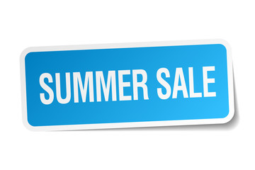 summer sale blue square sticker isolated on white