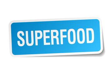superfood blue square sticker isolated on white