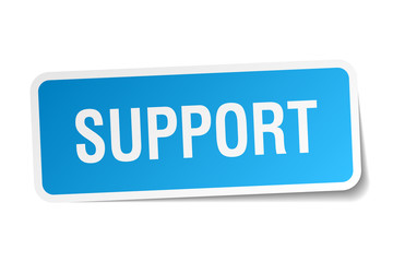 support blue square sticker isolated on white