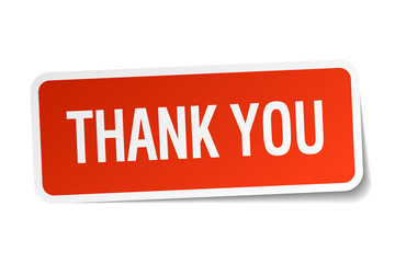 thank you red square sticker isolated on white