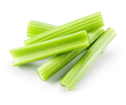 Green fresh celery stick isolated on white