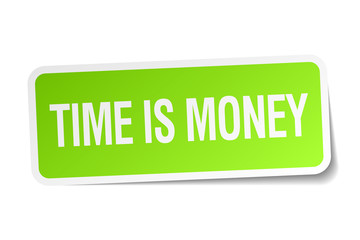 time is money green square sticker on white background