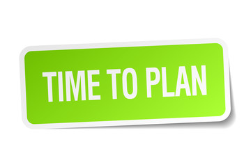 time to plan green square sticker on white background