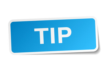 tip blue square sticker isolated on white