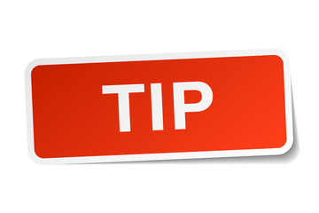 tip red square sticker isolated on white