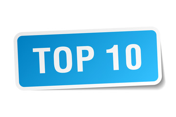 top 10 blue square sticker isolated on white