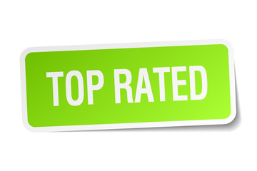 top rated green square sticker on white background