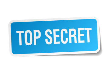 top secret blue square sticker isolated on white