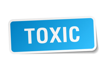 toxic blue square sticker isolated on white