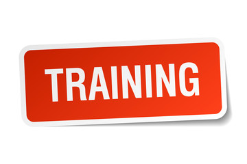 training red square sticker isolated on white