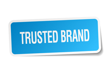 trusted brand blue square sticker isolated on white