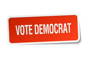 vote democrat red square sticker isolated on white