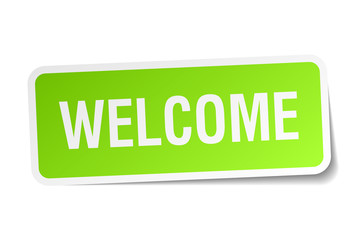 welcome green square sticker on white background