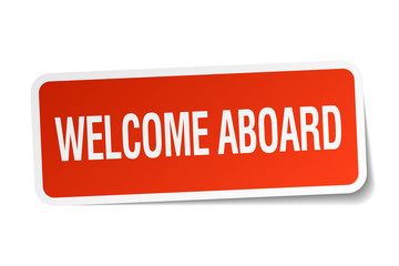 welcome aboard red square sticker isolated on white