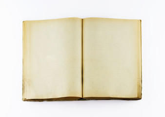 Top view of blank open old book with grange pages