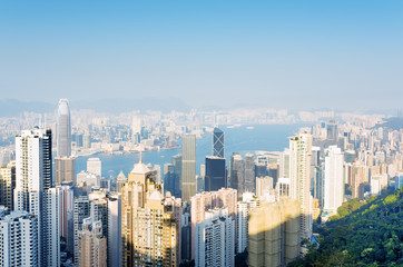 Fototapeta na wymiar Beautiful view of business center of Hong Kong city from the Vic