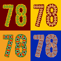 Vector set of ethnic font with african ornament. Numbers 7 8