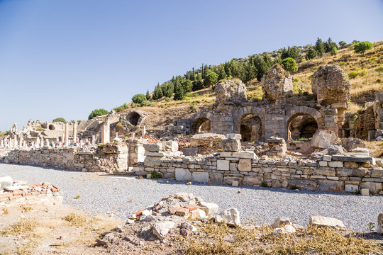 Ephesus, Turkey. The ruins of the baths, the Basilica, the Odeon
