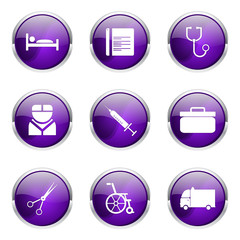 Hospital Health Violet Vector Button Icon Design Set