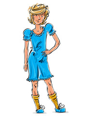 Vector full-length drawing of a friendly Caucasian blond teenage