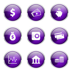 Financial Banking Violet Vector Button Icon Design Set