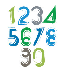 Handwritten vector numbers isolated on white background, painted