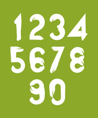 Handwritten white vector numbers on green backdrop, stylish numb