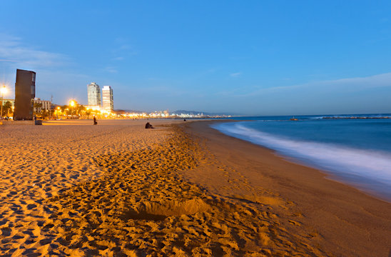 One of the beaches in Barcelona at dawn