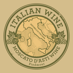 Grunge rubber stamp with the map of Italy and text Italian Wine