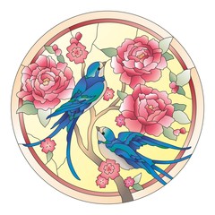 Vitrazh birds with flowers