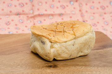 Bread slices on wood cutting board