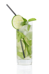refreshing cocktail mojito with cane sugar, lime and mint