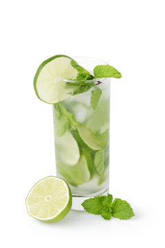refreshing cocktail mojito with cane sugar, lime and mint