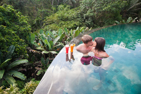 Honeymooners Couple At Pool Nea Hotel