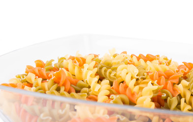 Raw fusilli pasta - three colors