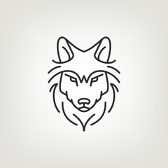 Wolf head mono line logo icon design.