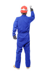 Worker holding a wrench.