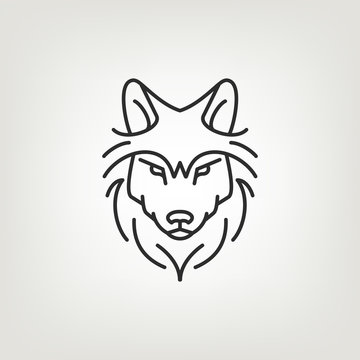 Wolf head mono line logo icon design.