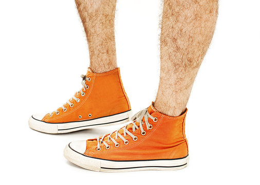 Man's Legs In Vintage Orange Shoes