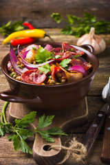 lentils with  sausage and vegetables