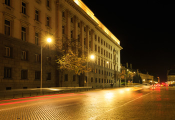 The center of Sofia, Bulgaria by night
