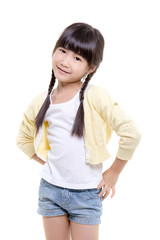 Portrait of happy little Asian child isolated on white background