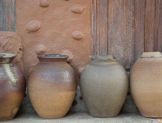 Old  ancient Water jars in thailand.