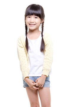 Portrait of happy little Asian child isolated on white