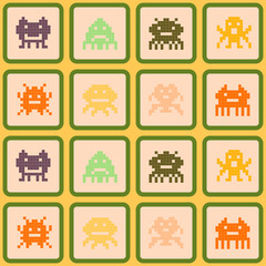 Seamless background with pixel alien monsters